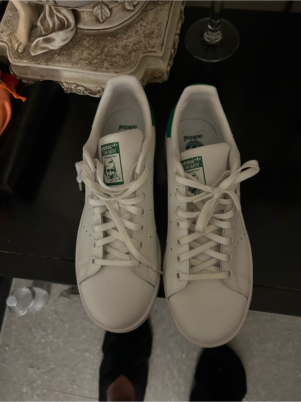 adidas White Leather Sneakers, Stan Smith Green Tongue Logo - Picture 3 of 9
